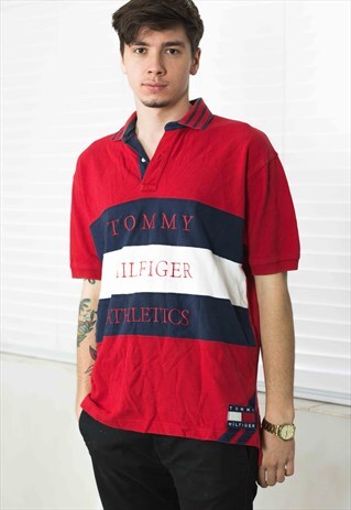 VINTAGE TOMMY HILFIGER BIG LOGO POLO SHIRT LOGO 90S M 12.4