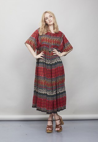 RED VINTAGE 70'S INDIAN COTTON DRESS