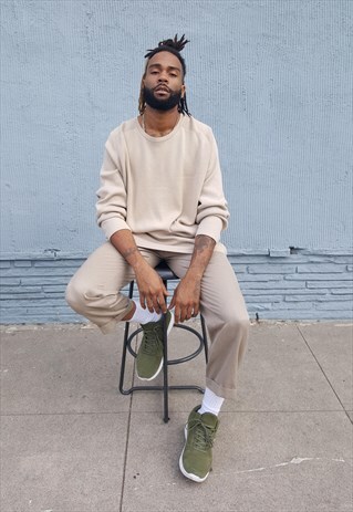 90S MINIMALIST SKATER BEIGE FINE KNIT SWEATER XXL