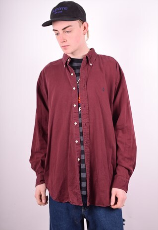 RALPH LAUREN MENS VINTAGE DENIM SHIRT XL MAROON 90'S