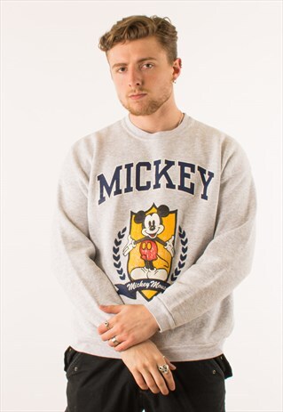 VINTAGE 90S GREY MICKEY MOUSE DISNEY CREWNECK SWEATSHIRT L