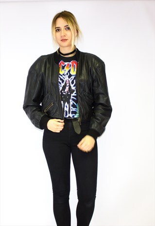 VINTAGE CROPPED LEATHER BOMBER JACKET