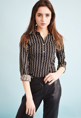 LOVELY 70'S RETRO BOHO MOD PRINT SHIRT BLOUSE TOP