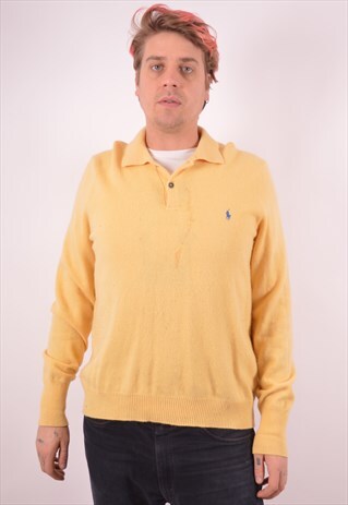 POLO RALPH LAUREN MENS VINTAGE JUMPER SWEATER XL YELLOW 90S