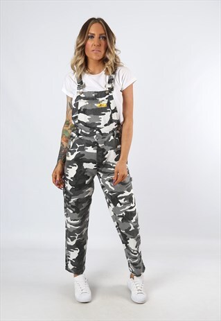 DENIM DUNGAREES VINTAGE CAMOUFLAGE CAMO PETITE 8 (E24W)