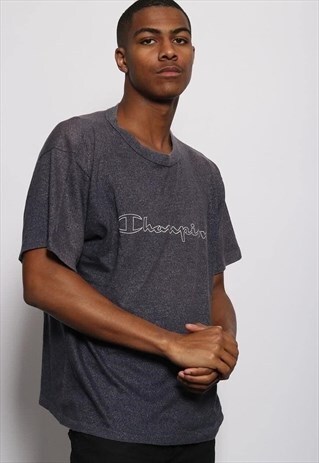 VINTAGE CHAMPION BIG LOGO SPELLOUT T-SHIRT BLUE