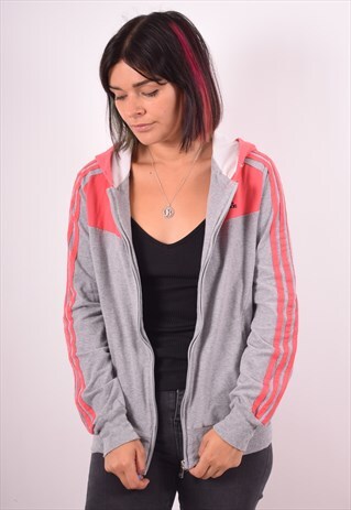 ADIDAS WOMENS VINTAGE HOODIE JACKET MEDIUM GREY 90S