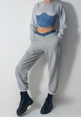 REJUST HANDMADE GREY DENIM WAISTBAND SWEATPANTS