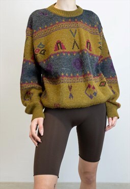 80s unisex jumper with a patchwork print 