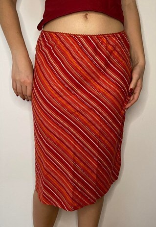 Y2K VINTAGE SUMMER STRIPED MIDI SKIRT