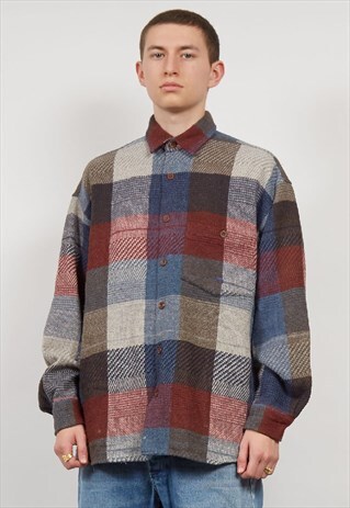 VINTAGE 80'S CAMEL WOVEN CHECK WORKER SHIRT