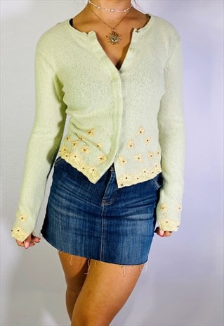 VINTAGE SIZE S Y2K EMBELLISHED CARDIGAN IN SMALL