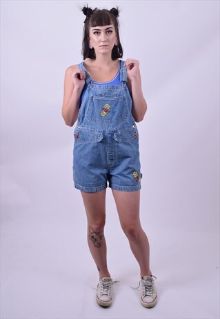 VINTAGE 80'S DENIM DUNGAREE SHORTS SIZE 6 8 10