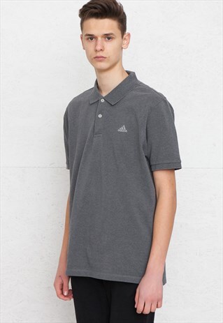 90S VINTAGE GREY ADIDAS SHORT SLEEVE POLO SHIRT TOP