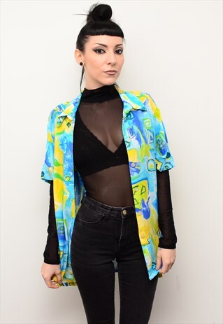 VINTAGE 90'S FUNKY CRAZY FLORAL PATTERNED OVERSIZED SHIRT
