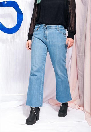VINTAGE FLARE JEANS 90S REWORKED CROPPED DENIM TROUSERS