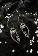 Abstract Face Hoop Earrings White Gold Plated