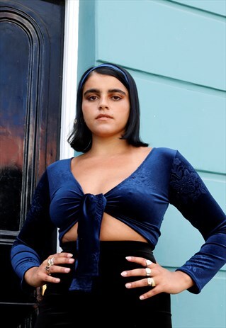 DARK BLUE EMBROIDERED WRAP TOP