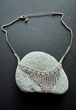 80's Vintage Silver Diamante Ladies Necklace