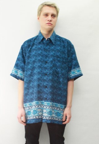VINTAGE 90' AMAZING COOL OLDSCHOOL ELECTRIC BLUE SHIRT