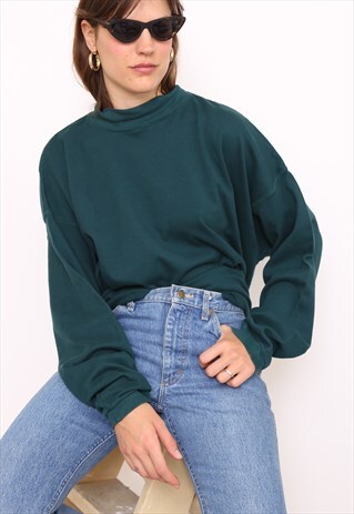 VINTAGE 90S GREEN POLO HIGH TURTLE ROLL NECK TOP
