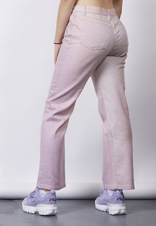 VINTAGE Y2K ROBERTO CAVALLI BABY PINK GLITTER STRAIGHT JEANS