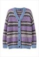 FLUFFY CARDIGAN FLEECE SWEAT STRIPE JUMPER ZEBRA TOP PURPLE