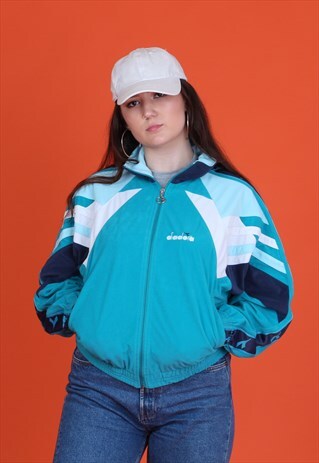 TURQUOISE/WHITE/BLUE DIADORA SIDE TAPE TRACK JACKET