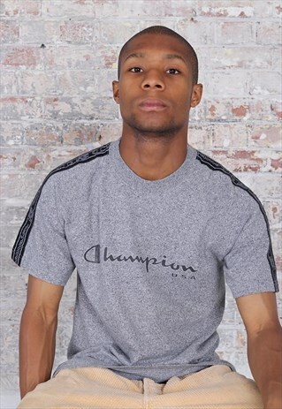 VINTAGE CHAMPION TAPE LOGO T-SHIRT GREY