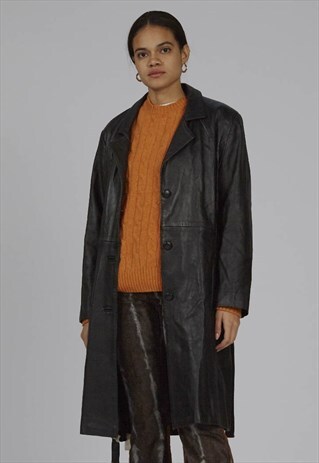 VINTAGE 70S MAXI BLACK LEATHER COAT