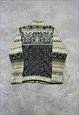 VINTAGE KNITTED CARDIGAN ABSTRACT PATTERNED ZIP UP SWEATER