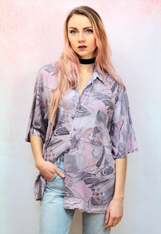 1990S VINTAGE LILAC PRINT BOYFRIEND OVERSIZED VISCOSE SHIRT