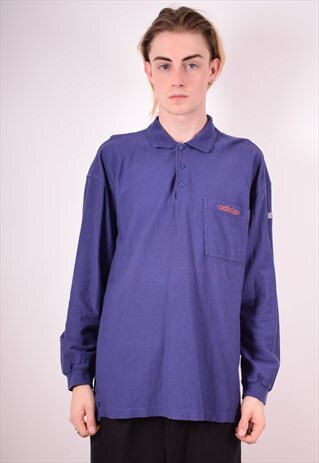 ADIDAS MENS VINTAGE POLO SHIRT LONG SLEEVE LARGE NAVY BLUE 9