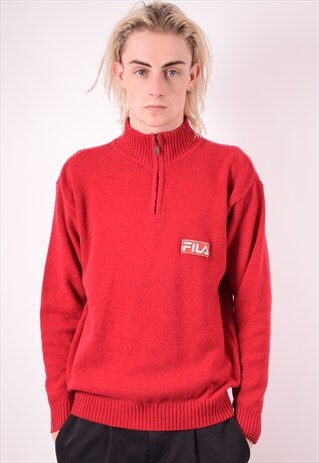 FILA MENS VINTAGE JUMPER SWEATER MEDIUM RED 90S
