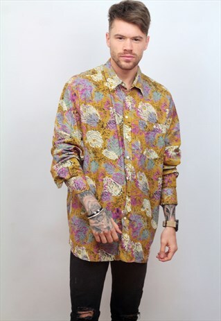 1990'S VINTAGE ABSTRACT PRINT SHIRT IN YELLOW