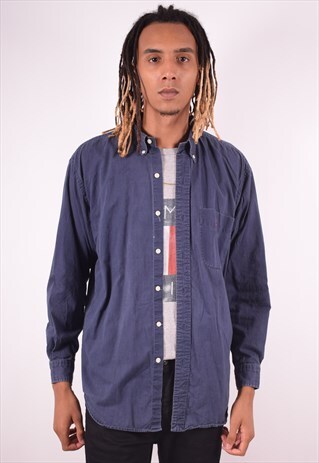RALPH LAUREN MENS VINTAGE SHIRT LARGE BLUE 90S