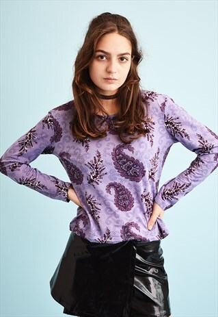 90'S Y2K RETRO PAISLEY PRINT MESH KITSCH PARTY TOP