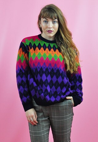 VINTAGE JUMPER 1980'S IN ABSTRACT COLOURFUL PATTERN