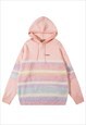 KNITTED STRIPED HOODIE GRADIENT JUMPER RAINBOW PULLOVER PINK