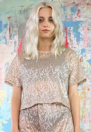 BOX TOP IN CHAMPAGNE CREAM SEQUINS