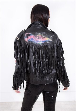 VINTAGE 80S BIKER LEATHER JACKET / S1435
