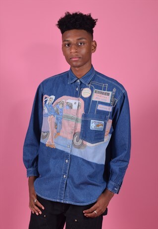 TOGETHER BLUE DENIM EMBROIDERED SHIRT