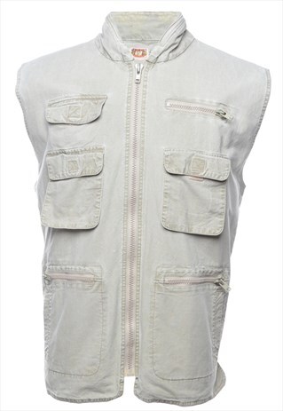 BEYOND RETRO VINTAGE GREY WORKWEAR WAISTCOAT - L