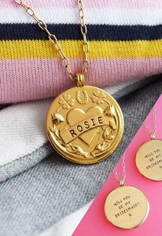 GOLD PERSONALISED NAME HEART COIN NECKLACE WITH MESSAGE