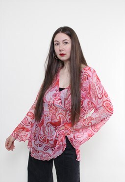 Vintage 00s paisley blouse, hippie blouse, pink sheer blouse