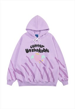 Paint splatter hoodie heart print pullover zebra top purple 