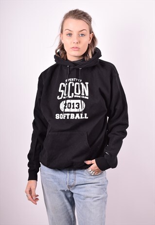 CHAMPION WOMENS VINTAGE HOODIE JUMPER MEDIUM BLACK 90'S