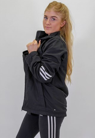 VINTAGE ADIDAS WINDBREAKER JACKET IN BLACK LARGE