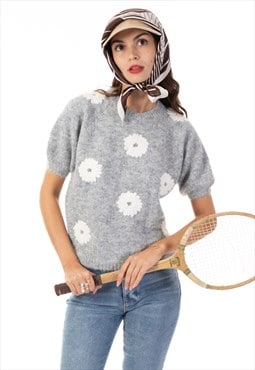 Floral Pattern Embroidered Soft knit Short Sleeves Jumper 