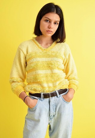 90'S RETRO FURRY FLUFFY HANDMADE KNITTED JUMPER